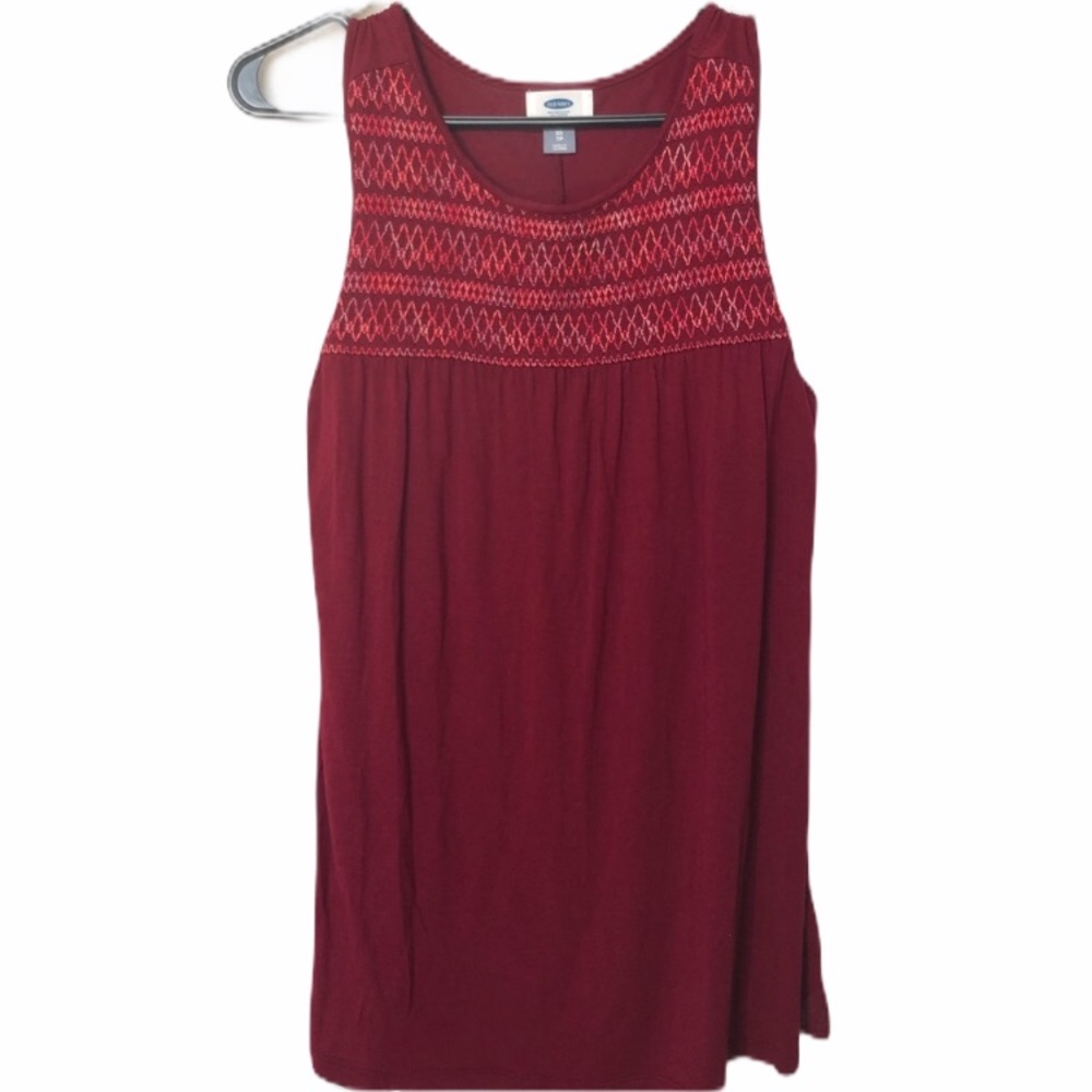 ⭐️ Embroidered Dark Red Dressy Tank Top | Old Navy